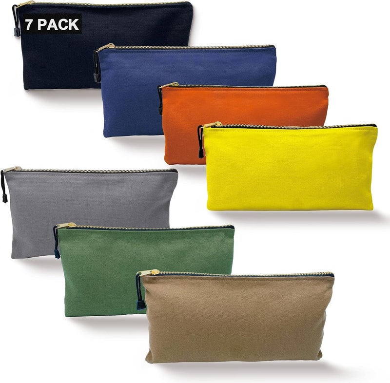 TENGYES Heavy Duty Canvas Tool Bag Organizer – 7 Pack Zipper Utility Pouches in Assorted Colors (12.5″ x 7″) – Multipurpose Storage for Tools, Craft Supplies, Electronics, Travel, Home & Workshop - Image 1